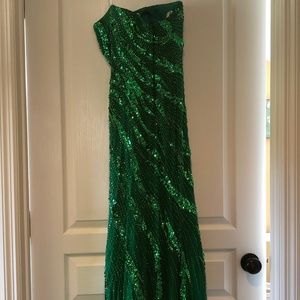 Tiffany Designs beaded emerald green evening dress